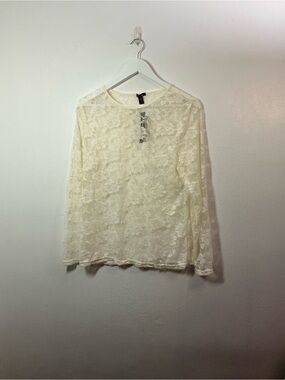Feathers Cream Floral Lace Long-Sleeve Top Size 1X